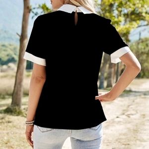 Colorblock Contrast Collar Blouse